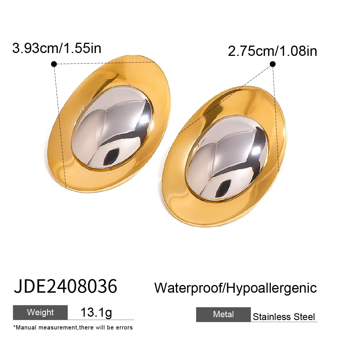 Stainless Steel Statement Silver Color Gold Stud Earrings