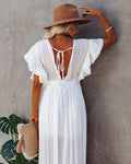 Long Bikini Cover Ups for Women Solid V-Neck Kimono Beach - Norellé