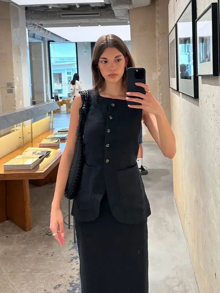 Women’s Sleeveless Vest High Waisted Skirt 2-Piece Set