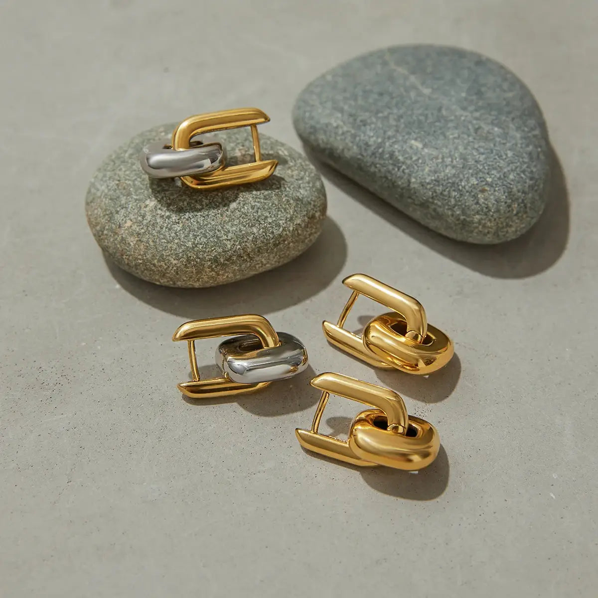Stainless Steel Two tone Oval Splicing Earrings