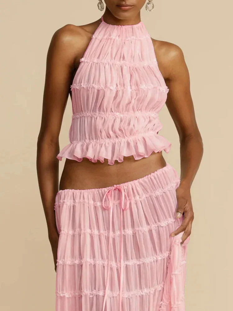 Summer Loungewear Suits Halter Short Top Maxi Skirt