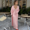 Women Long Dress Three Piece Solid Knit Halter Dress Long Sleeve Cardigan Set - Norellé