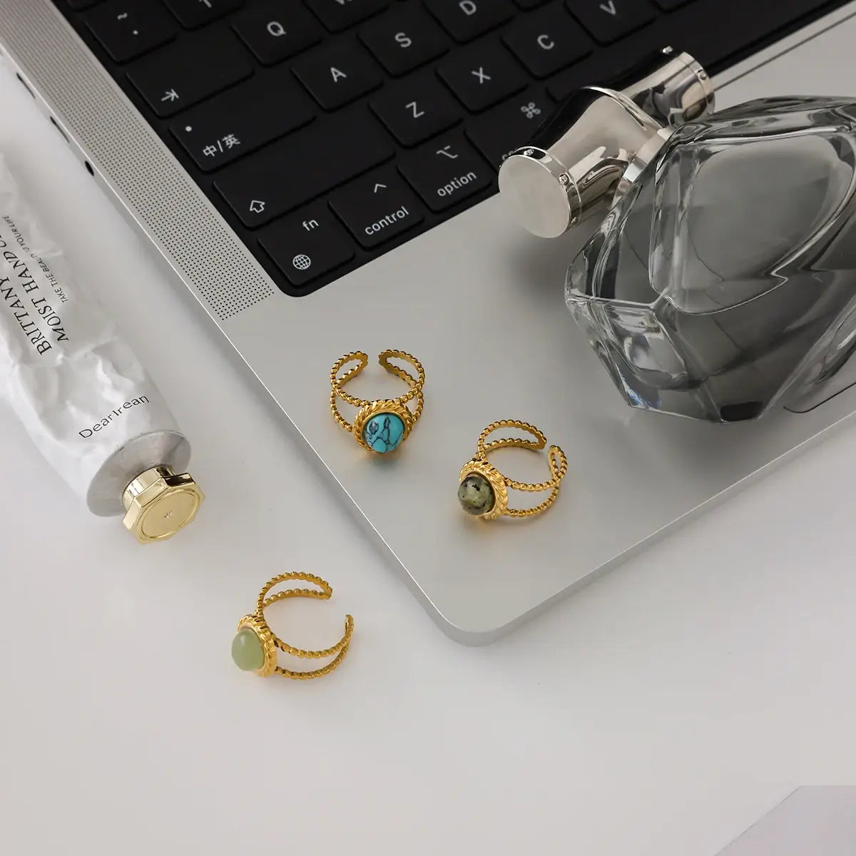 Vintage Stainless Steel Oval Turquoise Ring