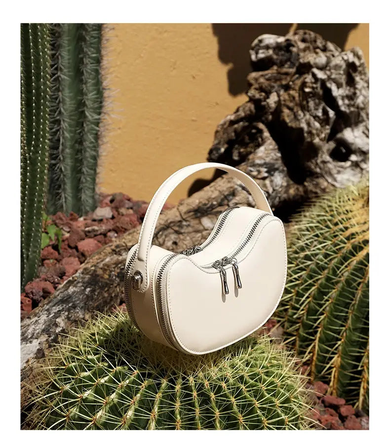 Vintage Genuine Leather Crescent Small Shoulder Crossbody Bags For Women