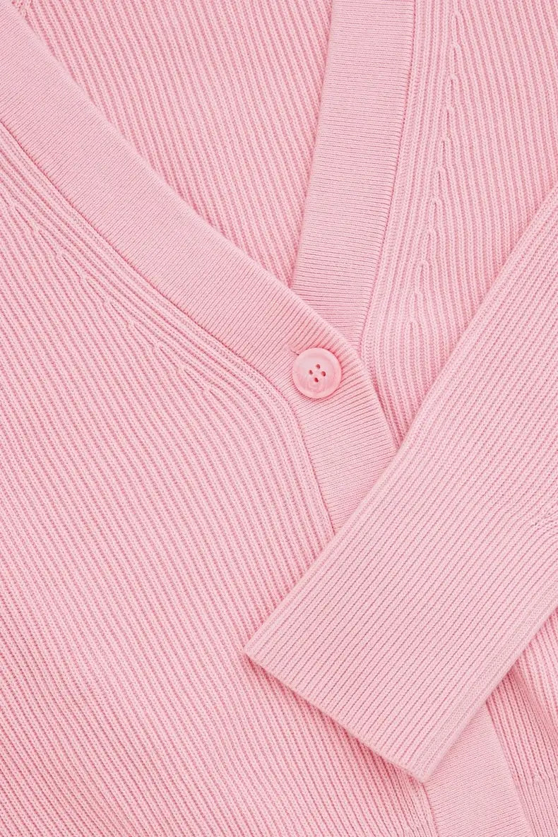 Casual V-neck Ribbed Bat-sleeve Cardigan for Women