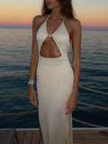 Knit Halter V Neck Slit Beach Maxi Dress For Women - Norellé