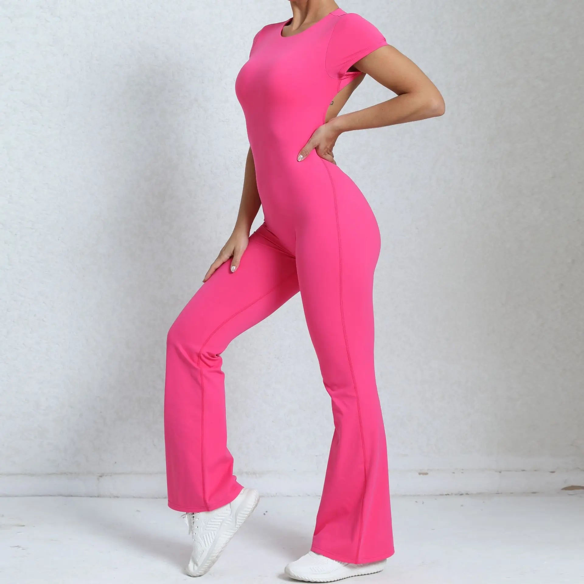 Women Sports Flared Pants Fitness Rompers Stretch Workout Bodysuits Jumpsuit