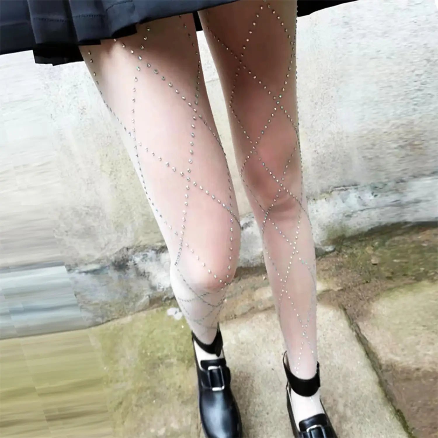 Pantyhose Women Rhinestone Plaid Slim Stockings