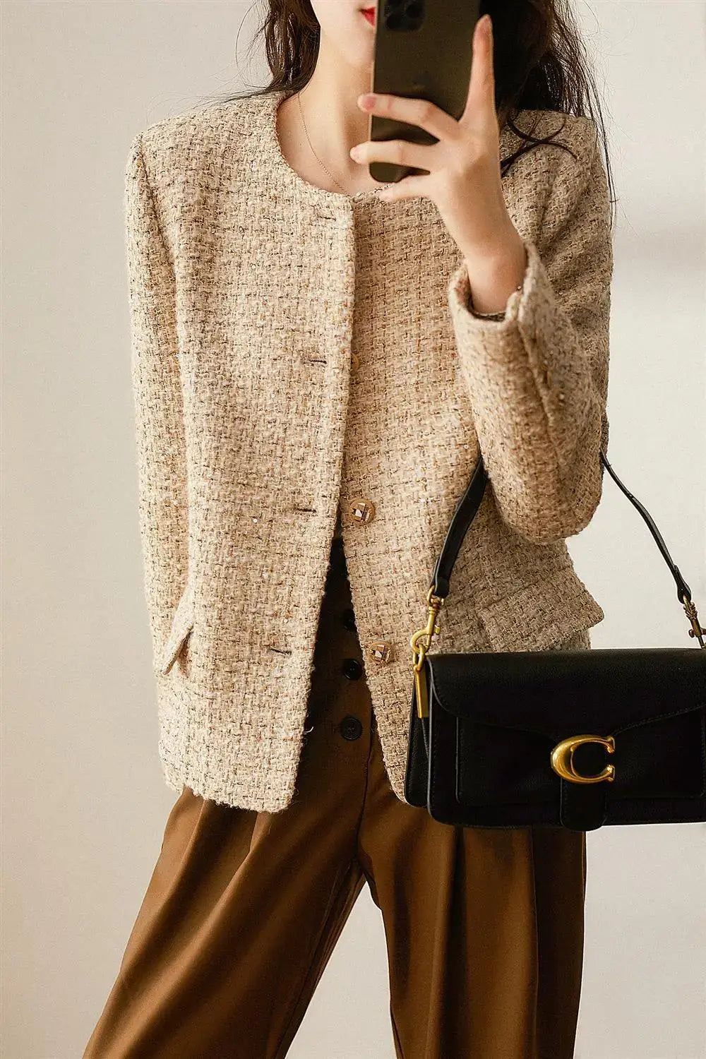 Women’s Slim Short Suit Single Breasted Round Neck Blazers