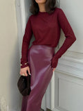 Elegant Burgundy Skirt High Waist Slim Fashion Slit Long - Norellé