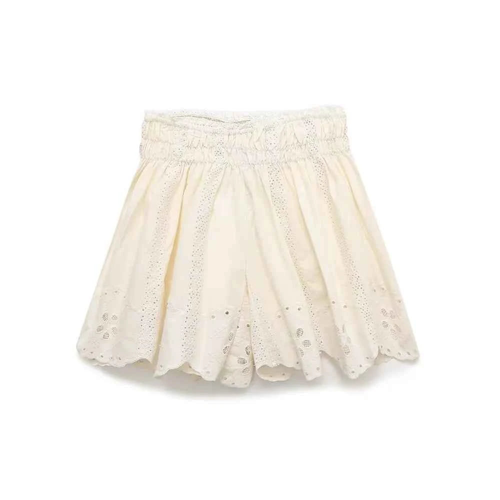 Women's Casual Elegant Embroidered Strap Top&Lace Shorts Set