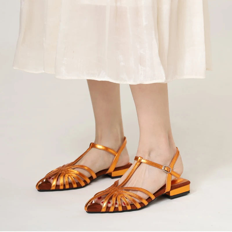 Knitted Low Heeled Roman Shoes For Women