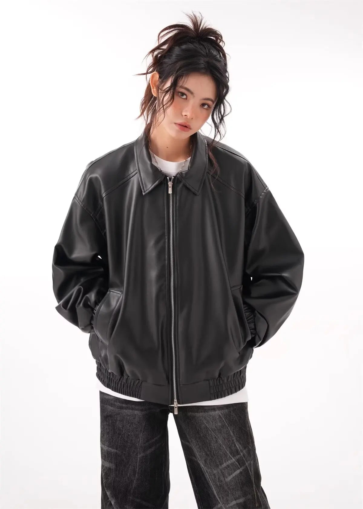 Faux PU Leather Rider Jacket For Women