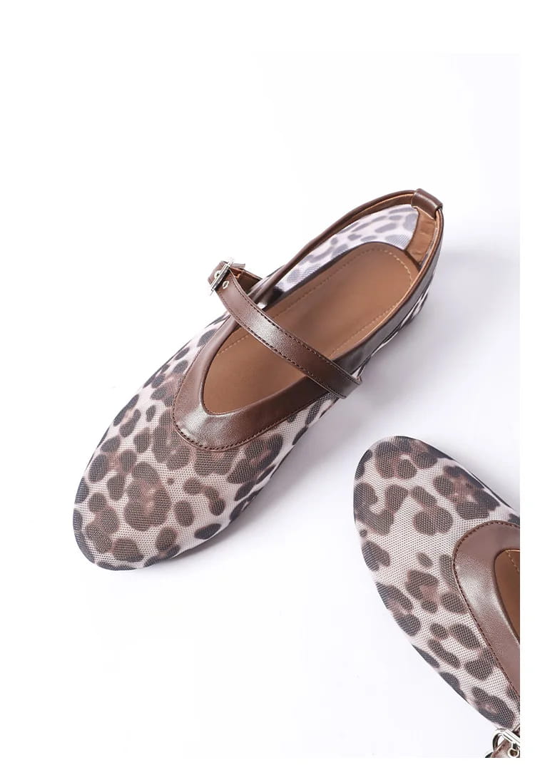 Women Leopard Mesh Breathable Flats Shoes