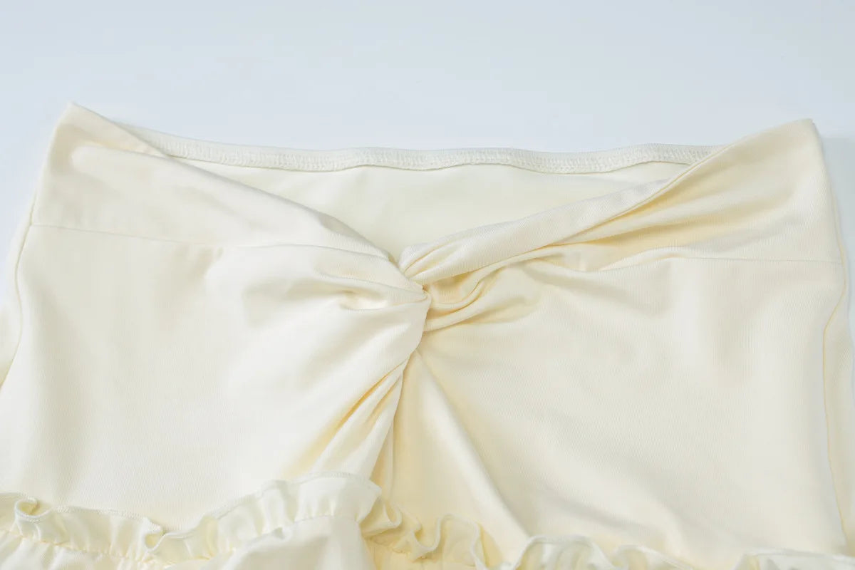 Elegant Two Piece Sets Sleeveless Frill Halter Twist Top Dress