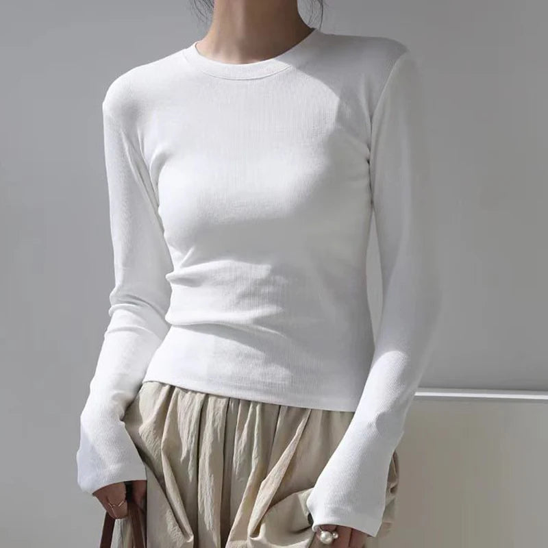 Cotton O Neck Long Sleeve Shirt Women Cropped Tops - Norellé