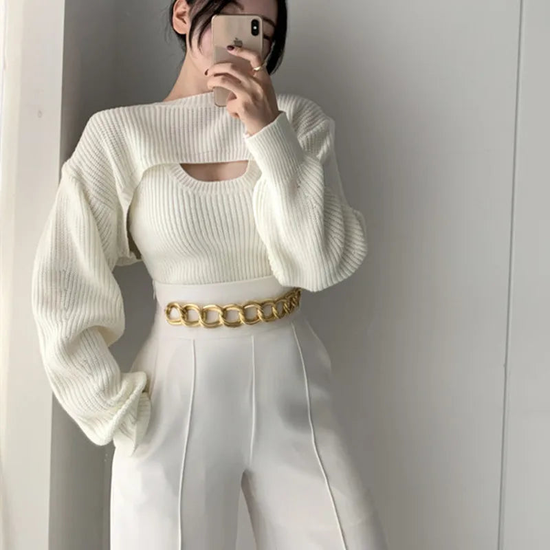 Pullover Short Sweater Two-piece Set