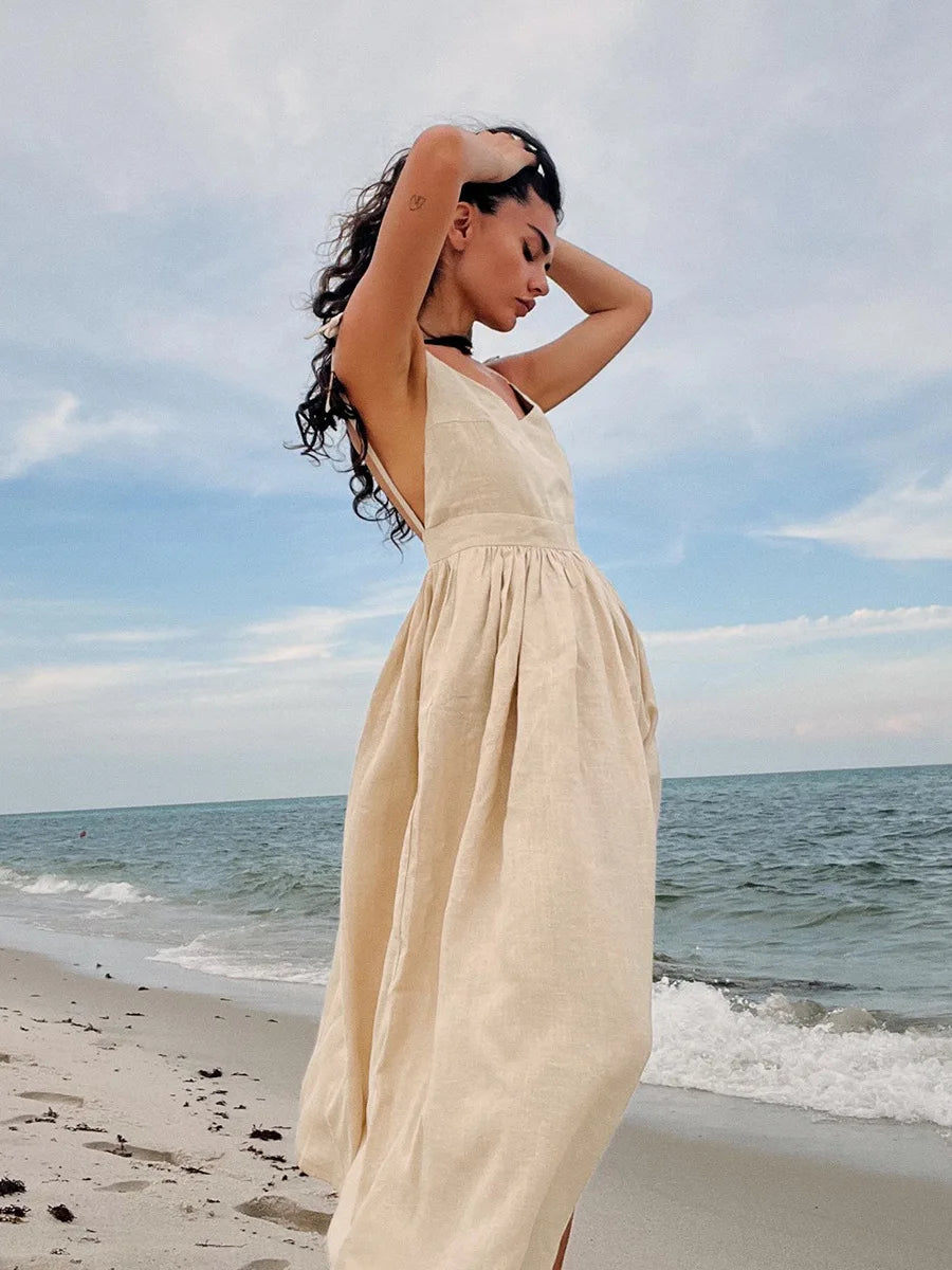Women Elegant Lace-Up Pockets A-Line Dress - Norellé