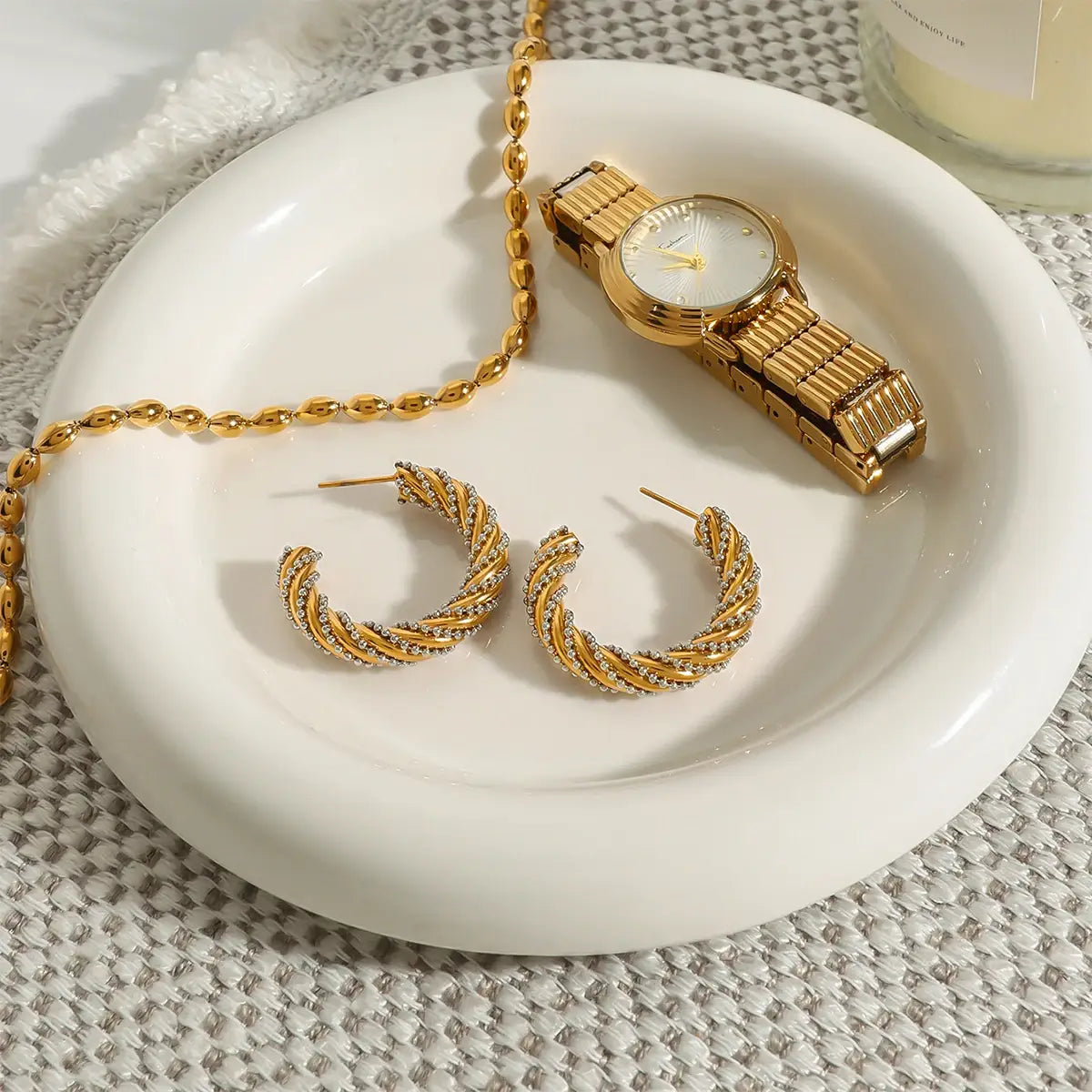 Stainless Steel Two color Fried Dough Twists Earrings