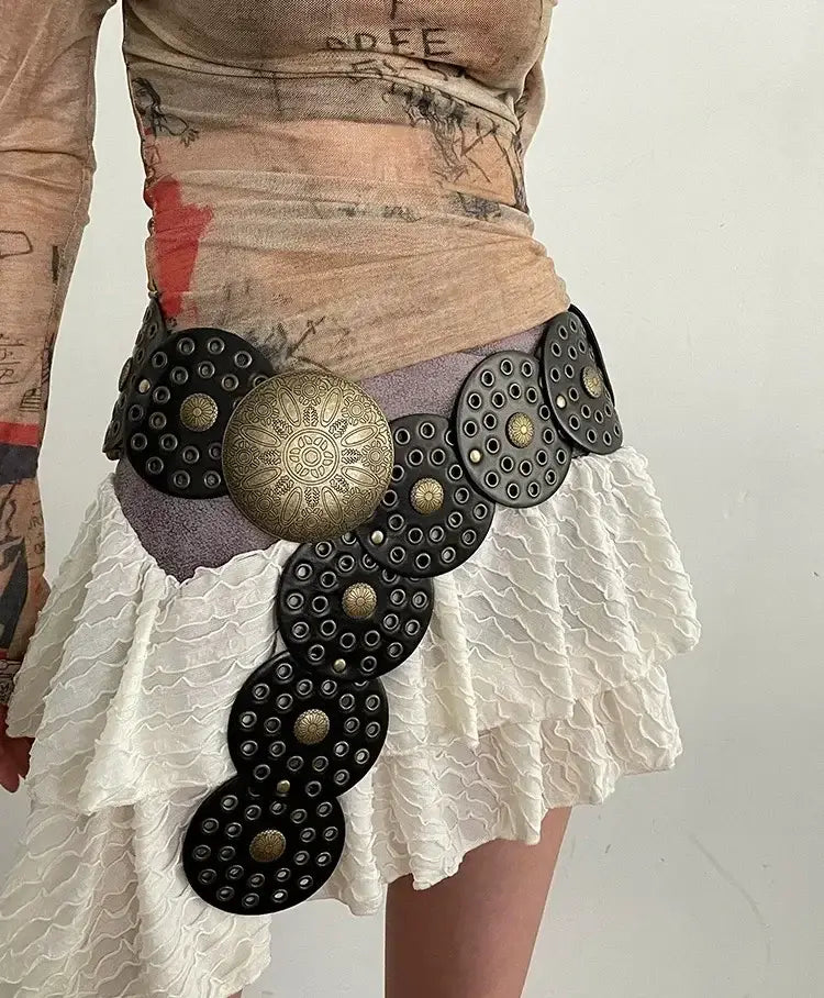 Vintage Rivet Patchwork Design Wide Belts For Women