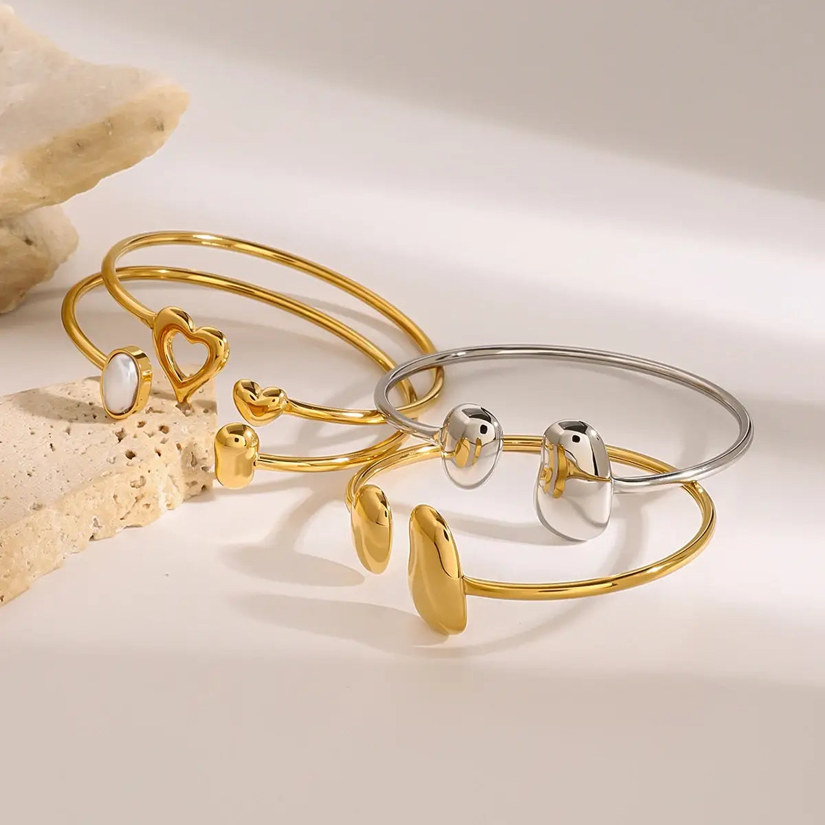 Oval Pearl Bangle Bracelet For Everyday