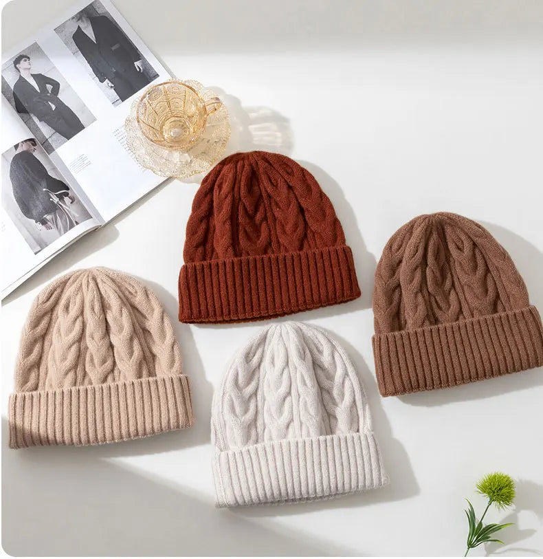 Pure Wool Cable Knit Beanies for Women