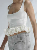 Black Ruffled Patchwork Tank Top