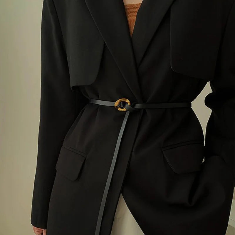 Gold Bronze Metal Buckle PU Leather Knotted Belt