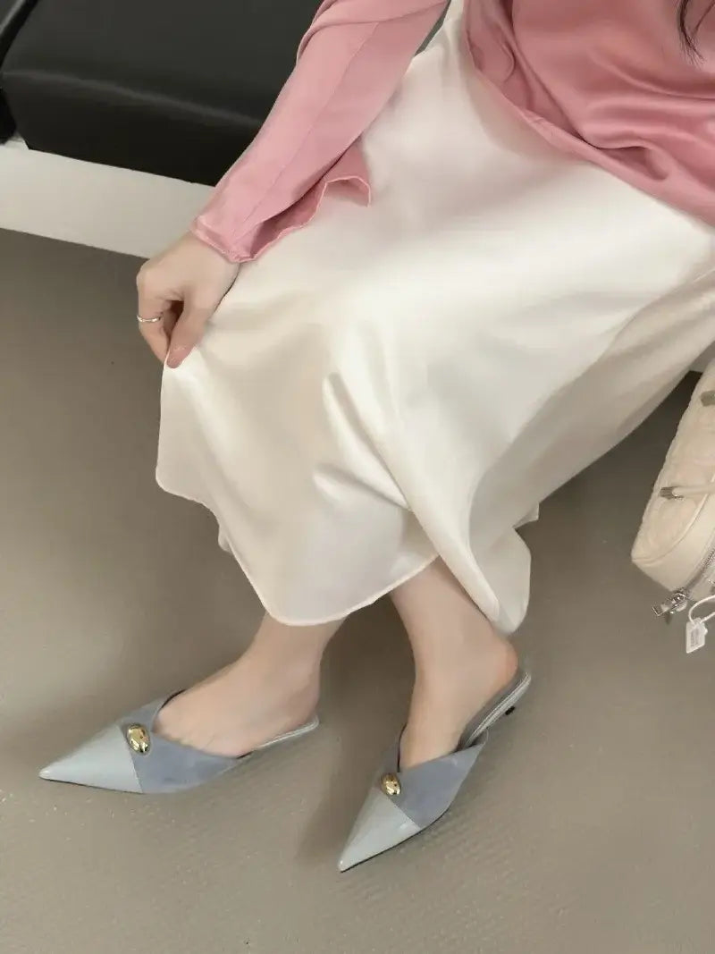 Metal Buckle Fashion Pointed Toe Mules