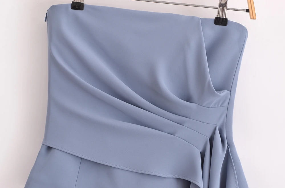 Women Fashion Draped Bustier Tops And High Waist Side Pockets Flared Pants