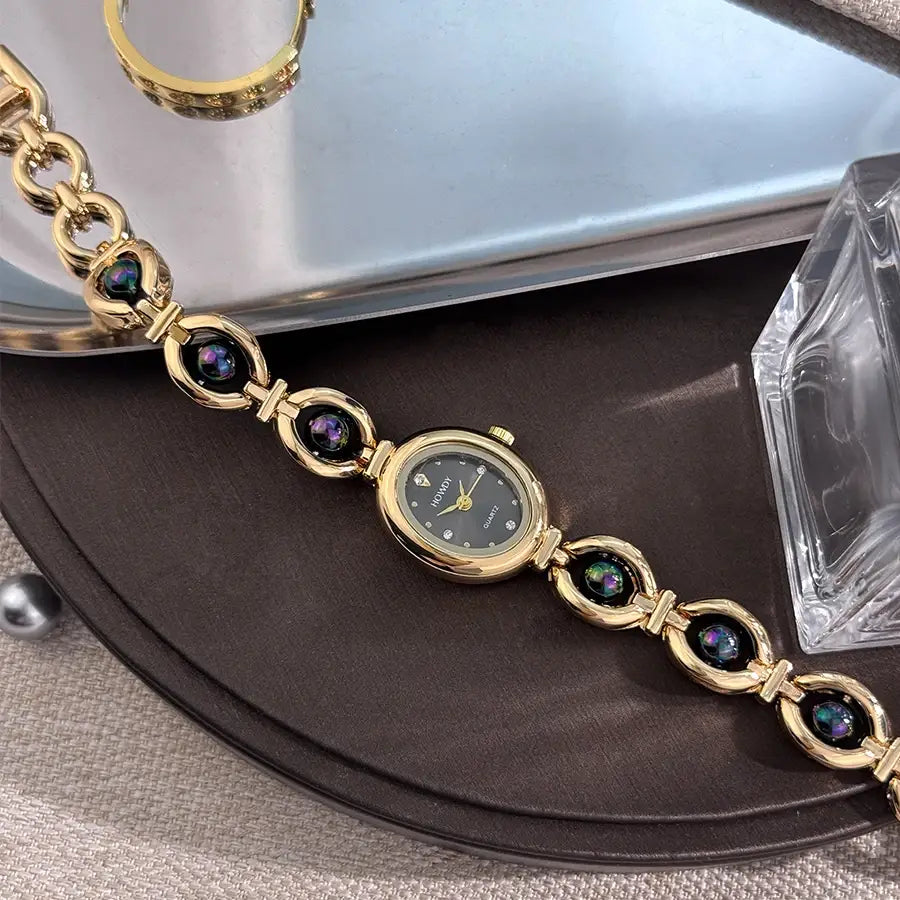 Ladies’ Oval Sun Print Rhinestone Dial Elegant Lady Quartz Watch