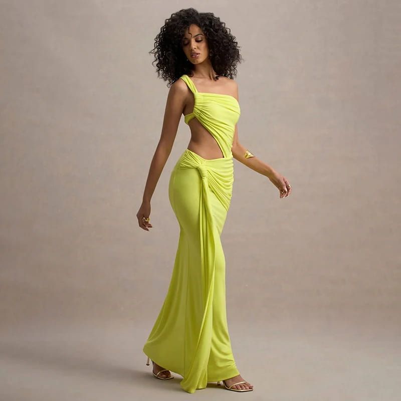 Women’S Solid Color One Shoulder Hollow Out Backless Dress