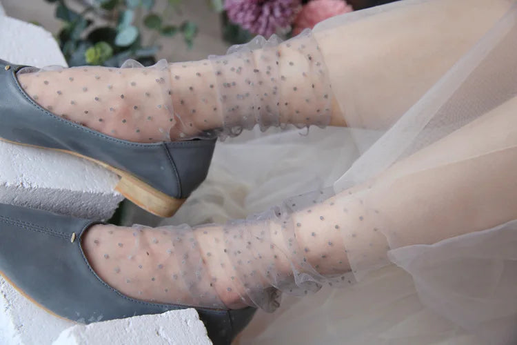 Dot Lace Socks Women Transparent Mesh Ankle