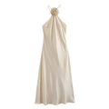 Flower Halter Dress Woman Off Shoulder Satin Long Dress Women - Norellé