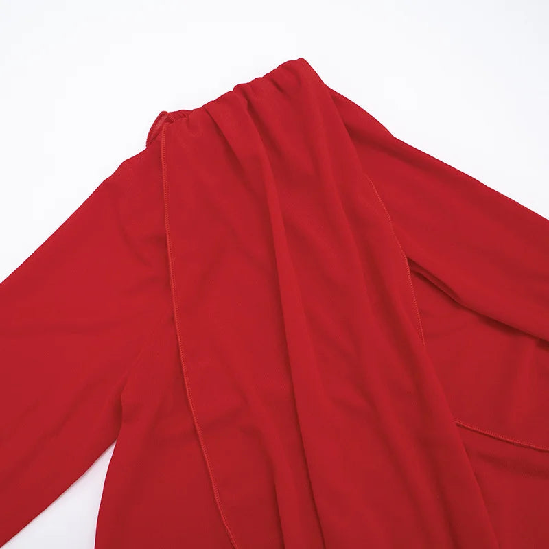 Mesh One-shoulder Long Sleeve Mini Dress