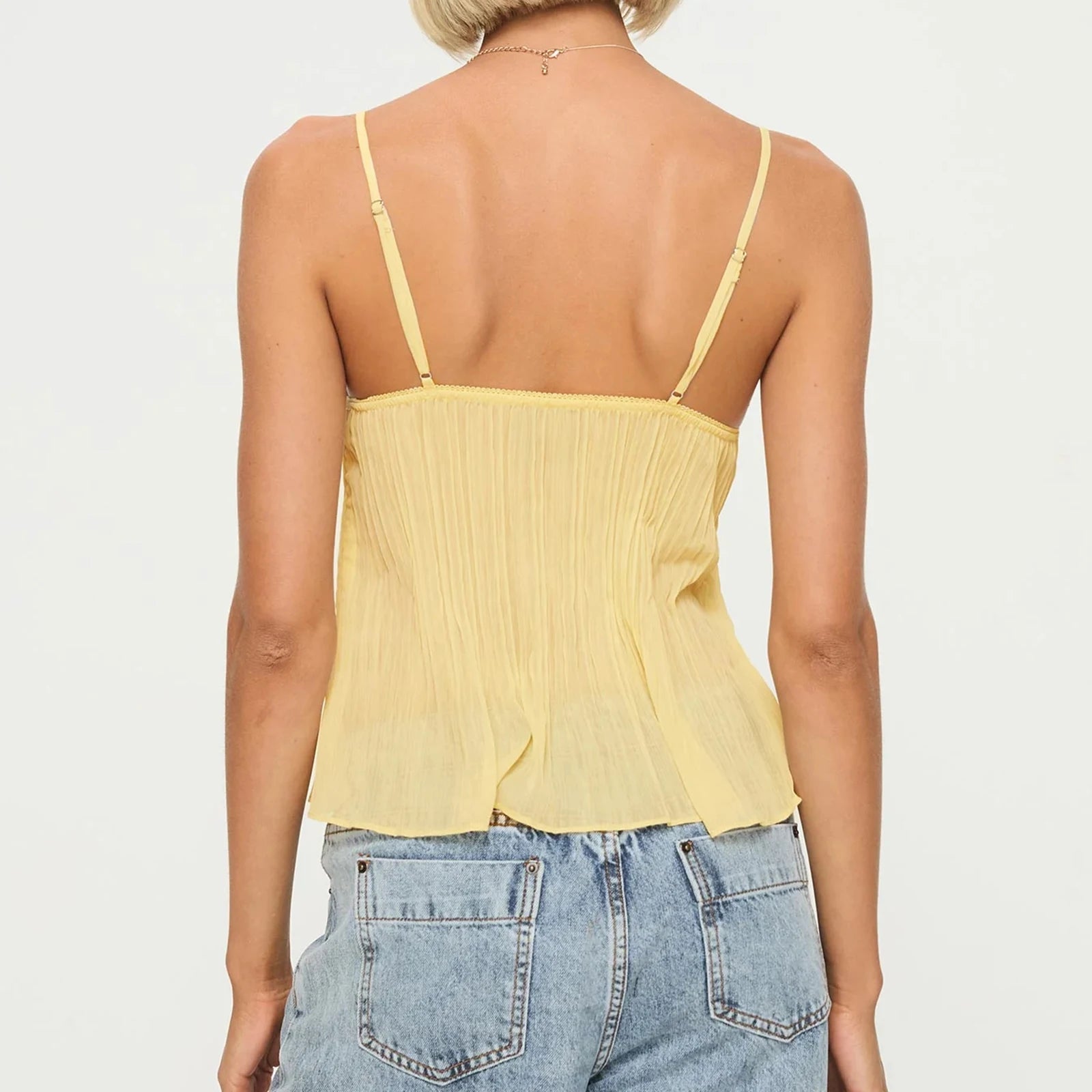 Pleated Babydoll Camisoles Front Mini Bow Decor - Norellé