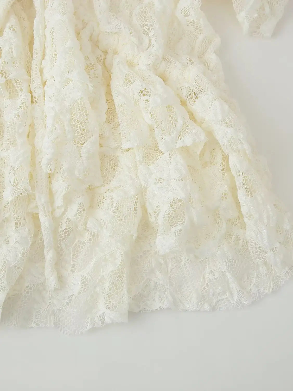 Women Bow Layered Lace Shirt Hollow V-neck