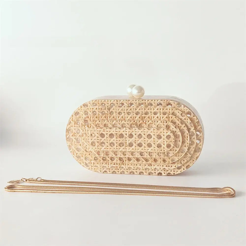 Lady Women Rattan Clutch Acrylic Egg Cane Bag
