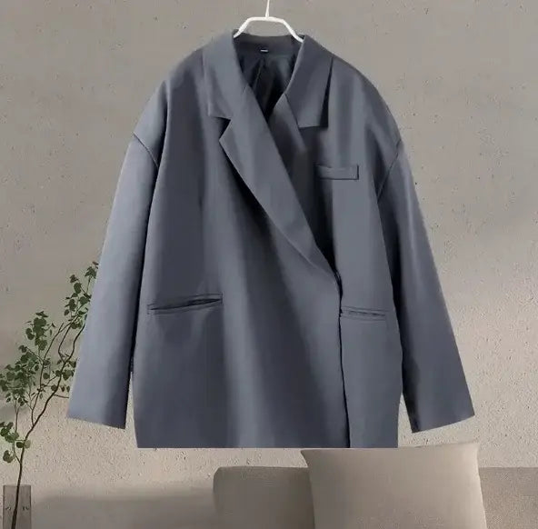 Fashion Solid Lapel Hidden Buckle Loose Blazer