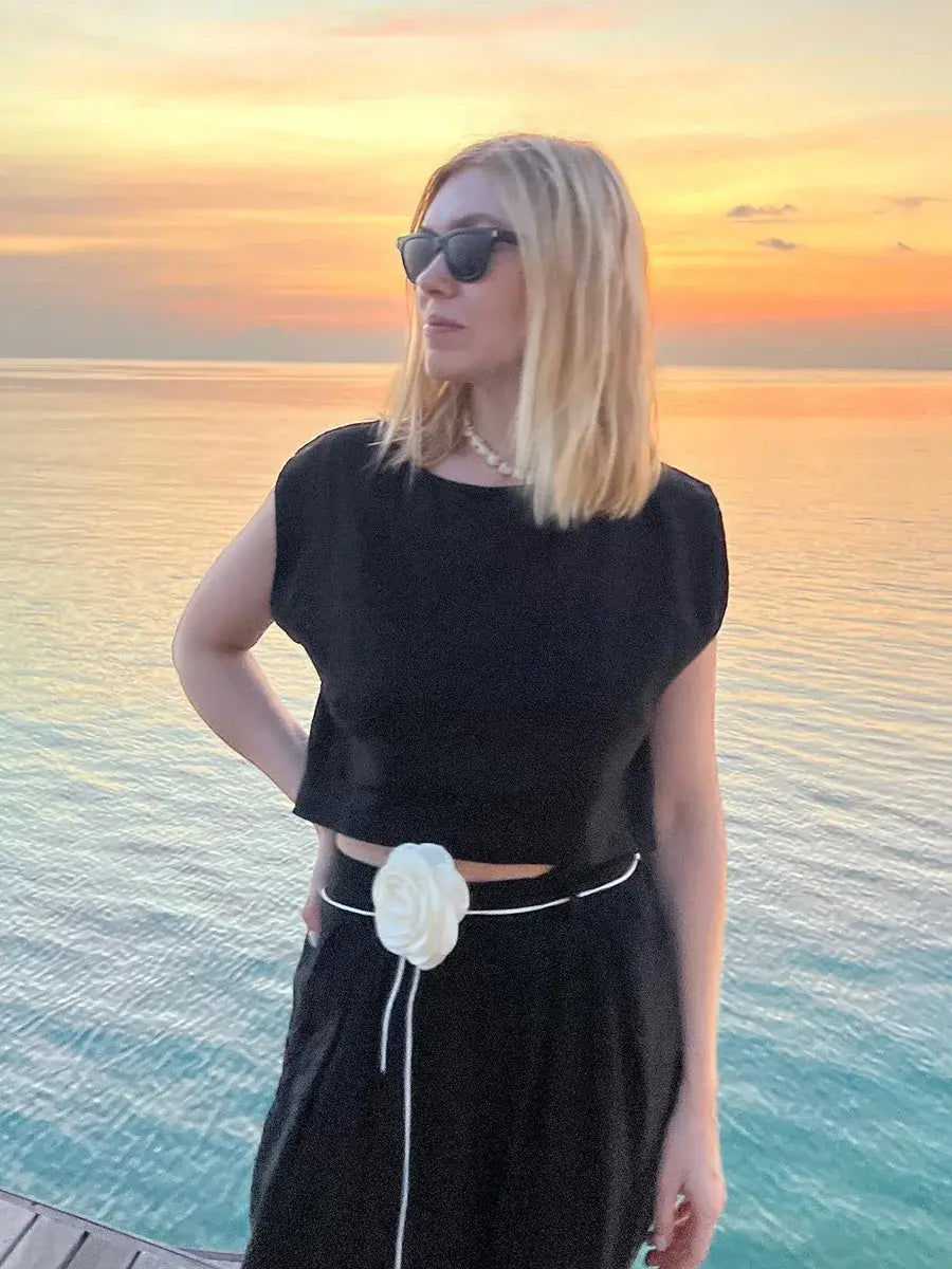 Cotton Linen Vest Pants Set Women