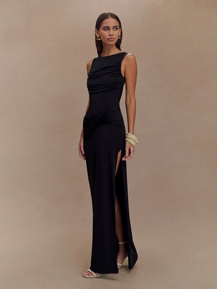 Sleeveless Pleated Bodycon Elegant Backless Maxi Dress Women - Norellé