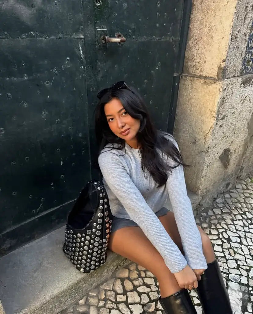 Punk Style Embellished Double-Faced Round Niche Bucket Bag