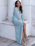 Women Deep V Neck Casual Bohemian Maxi Dress - Norellé