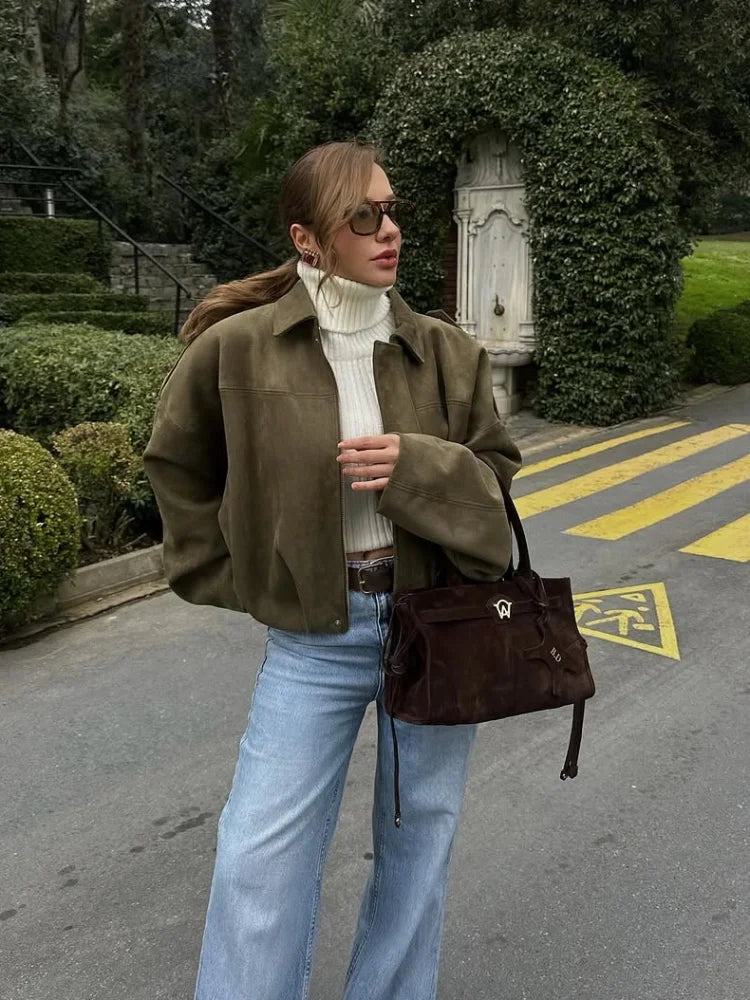 Women Short Jacket Fashion Full Sleeve Zipper Lapel Pocket - Norellé