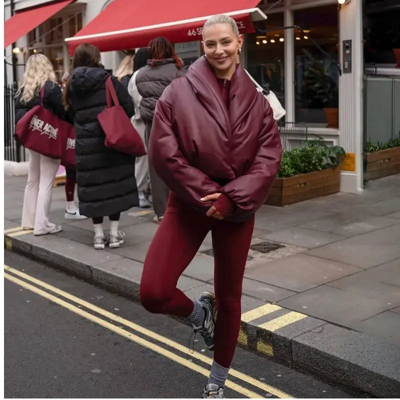 Women’s Solid Leather Cotton Jacket