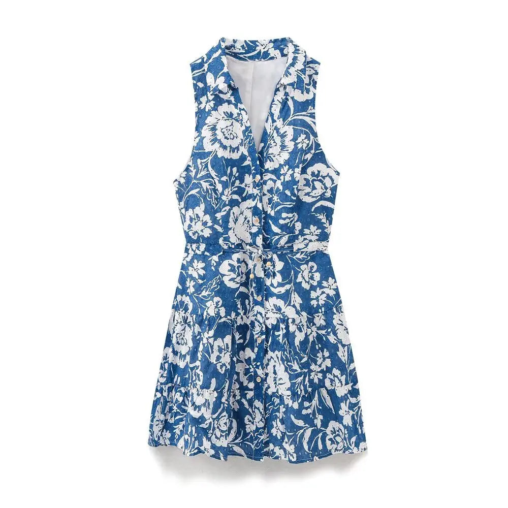 Women's Lace-up Floral Print Mini Dress - Norellé