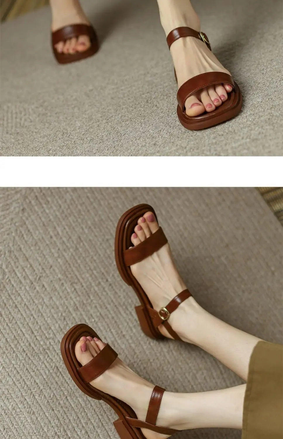 Women Sandals Low Heels Basic Genuine Leather