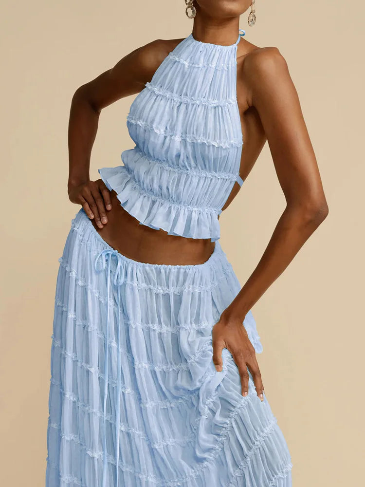 Summer Loungewear Suits Halter Short Top Maxi Skirt
