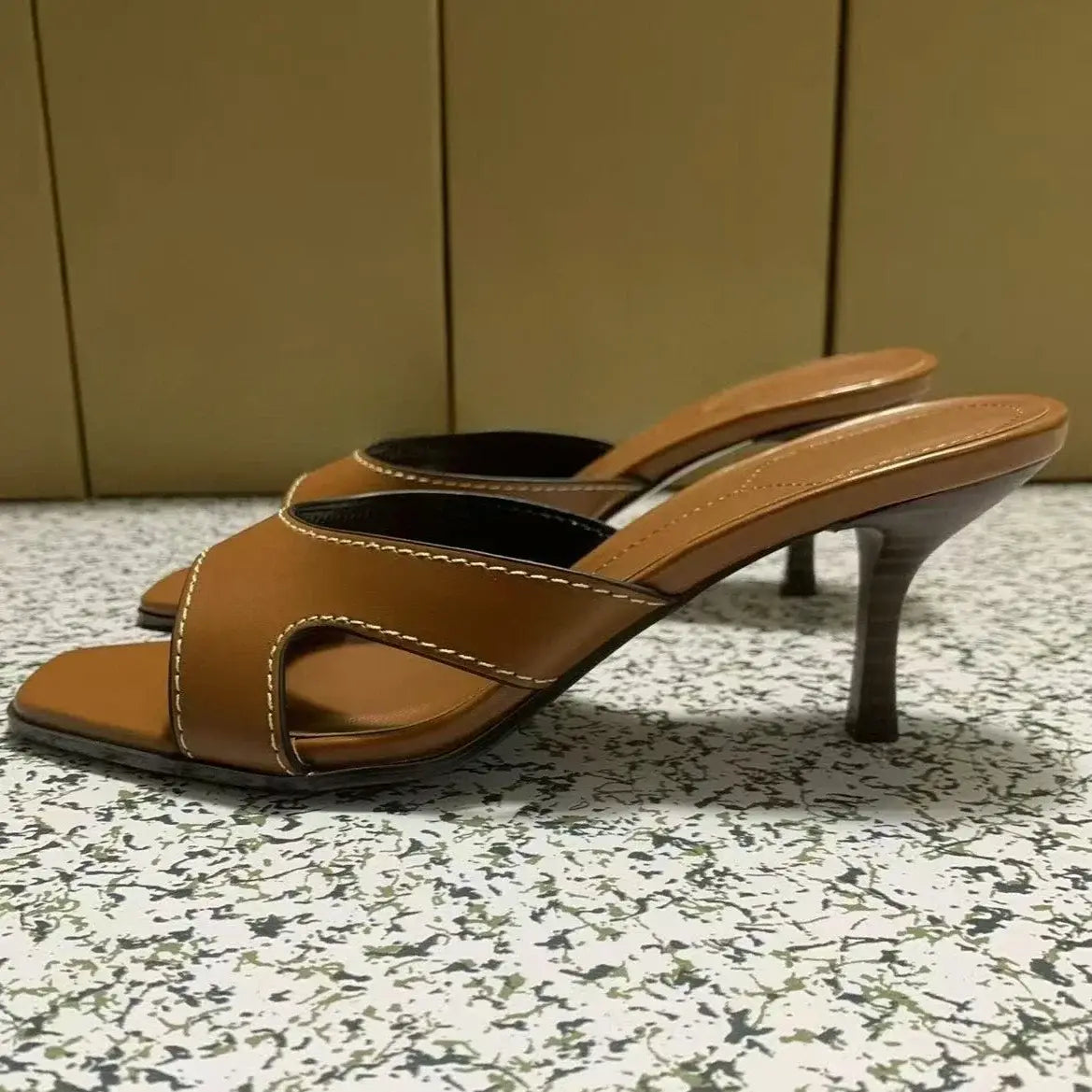 Elegant Brown Square Toe High Heels