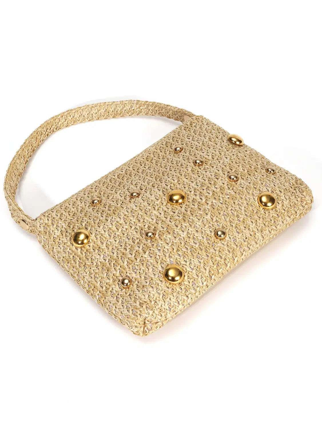 Woven Handbags Summer Metal Round Handle Straw Bag